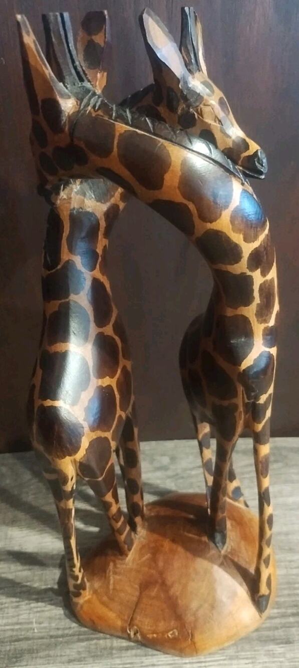 Made In Kenya Art Animal Kingdom Hand Carved Giraffe Couple Love Wood